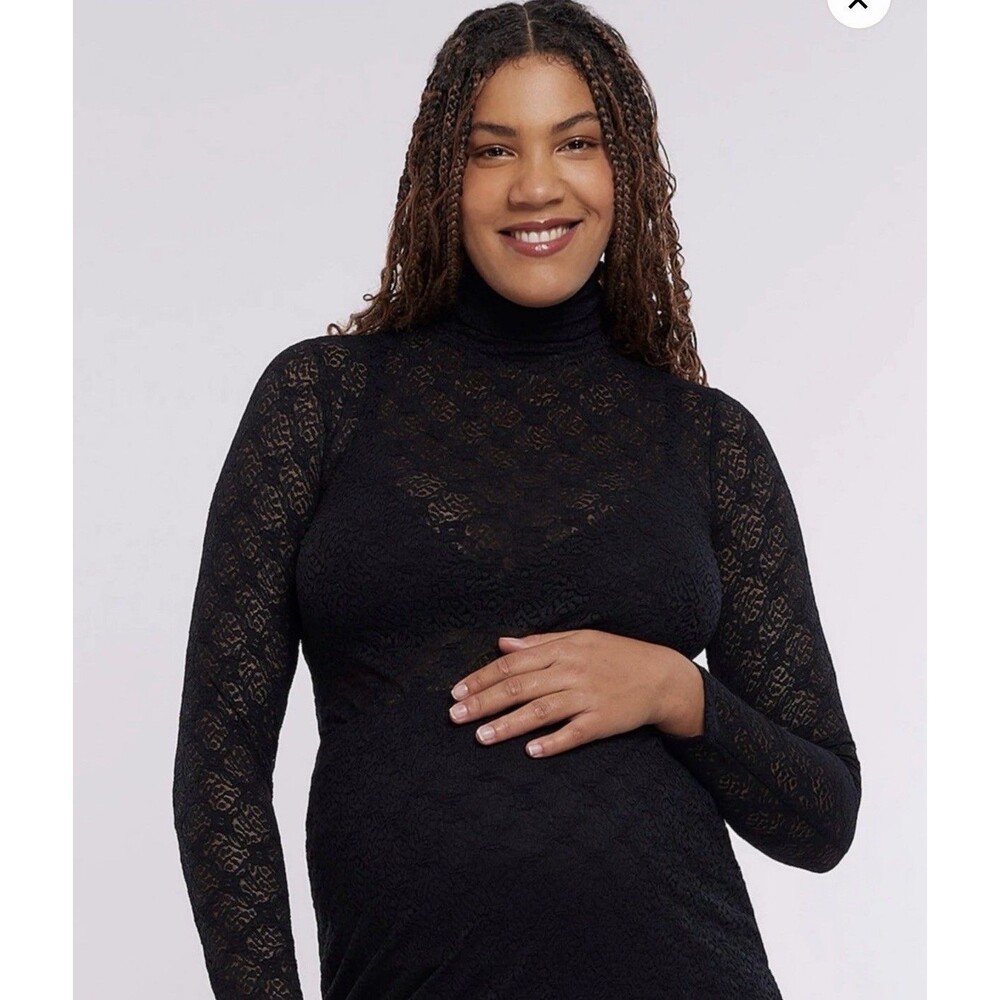 M Maternity Shirt Long Sleeve Turtleneck Top - Medium - Black Holiday Christmas